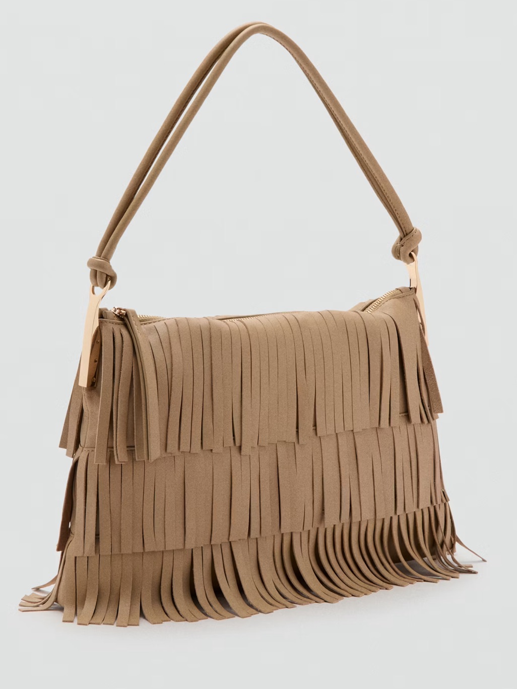 Mango Large Leather Shoulder Bag With Fringes